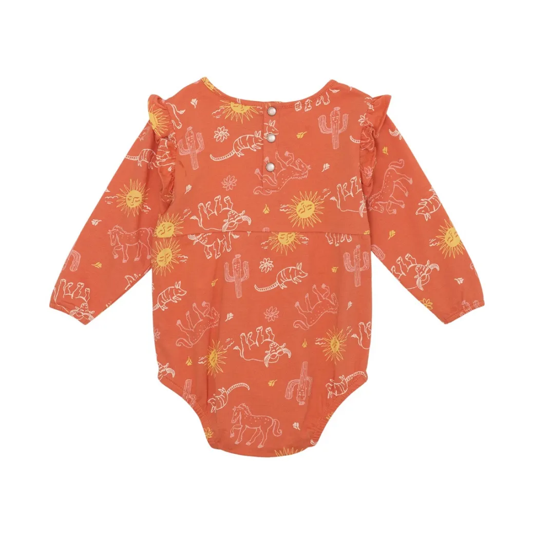 Baby Wrangler Ruffle Western Print Onesie
