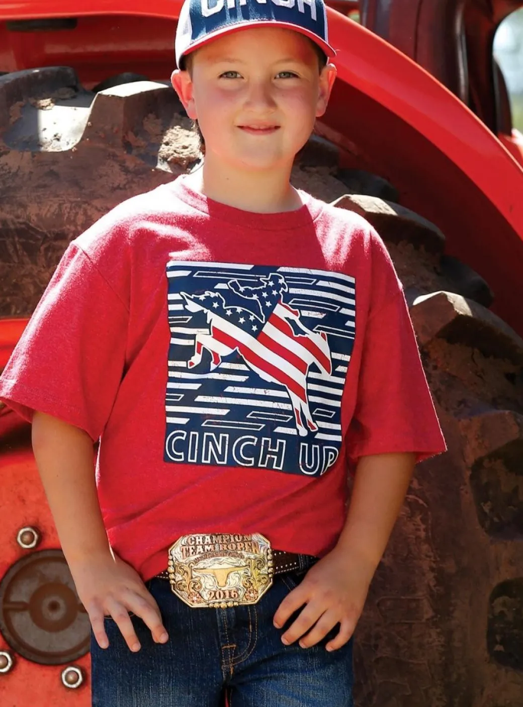 Boys Cinch Up Flag Horse Tee Short Sleeve