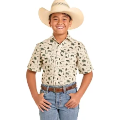 Boys Panhandle Tan Print SS Shirt