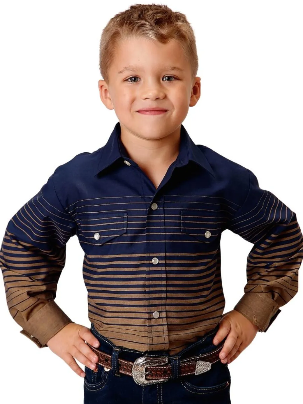 Boys Roper Border Stripe Snap Shirt