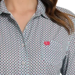 Cinch ArenaFlex Grey Geo Print LS Shirt
