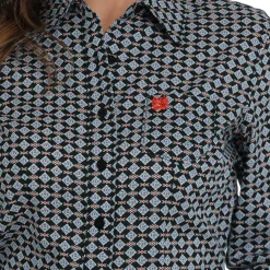 Cinch Black Geo Print LS Shirt