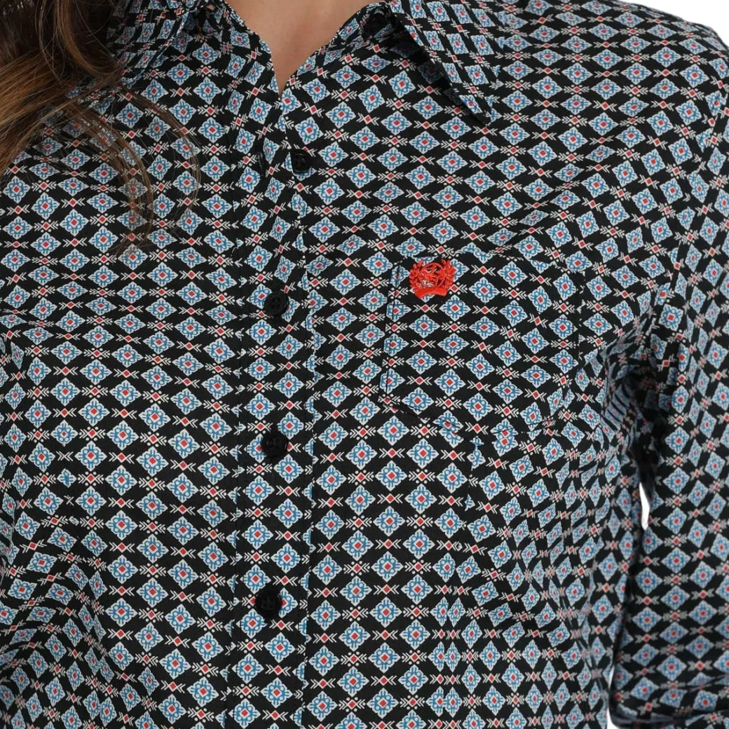 Cinch Black Geo Print LS Shirt