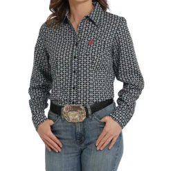 Cinch Black Geo Print LS Shirt