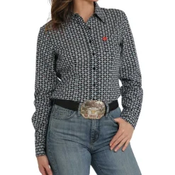 Cinch Black Geo Print LS Shirt