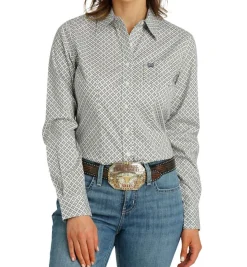 Cinch Cream Medallion Print LS Shirt