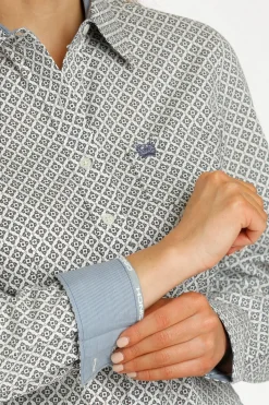 Cinch Cream Medallion Print LS Shirt