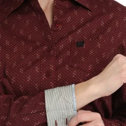 Cinch Geo Print Burgundy Long Sleeve Shirt