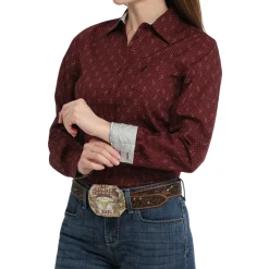 Cinch Geo Print Burgundy Long Sleeve Shirt