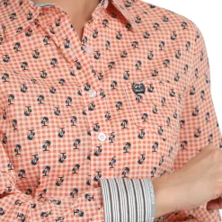 Cinch Gingham Palm Tree LS Shirt