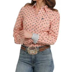 Cinch Gingham Palm Tree LS Shirt