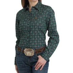 Cinch Green Paisley Stretch Performance Shirt