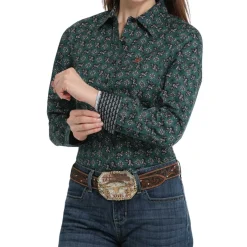 Cinch Green Paisley Stretch Performance Shirt