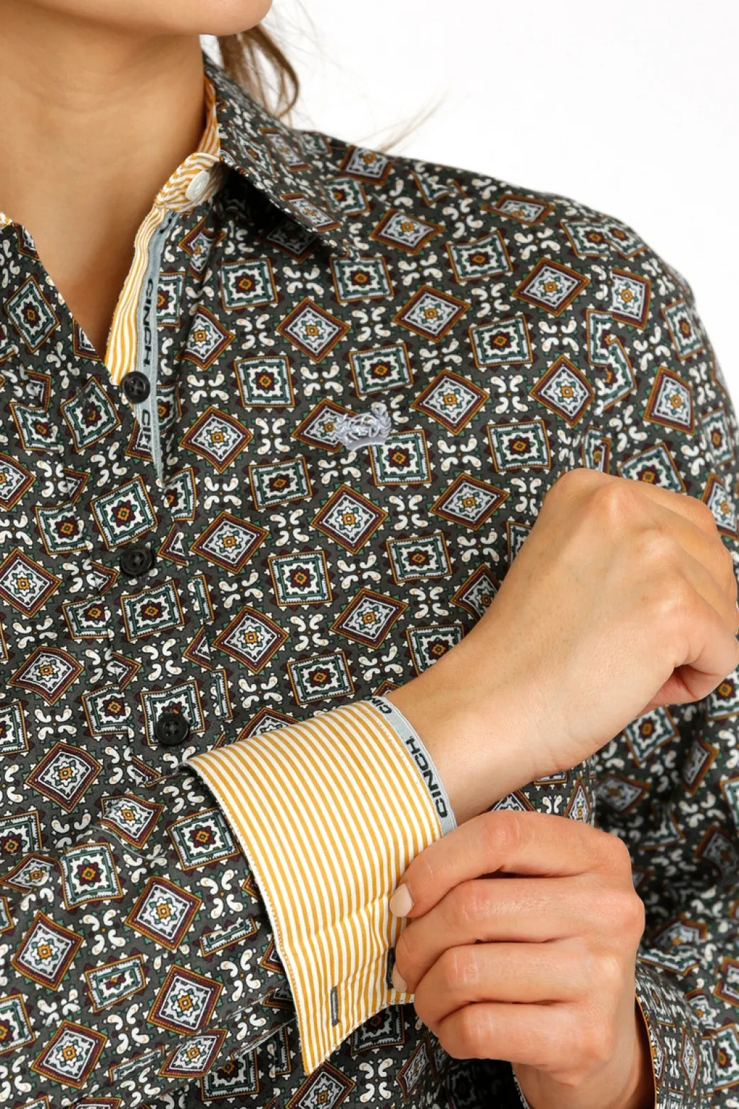 Cinch Grey Medallion Print Shirt