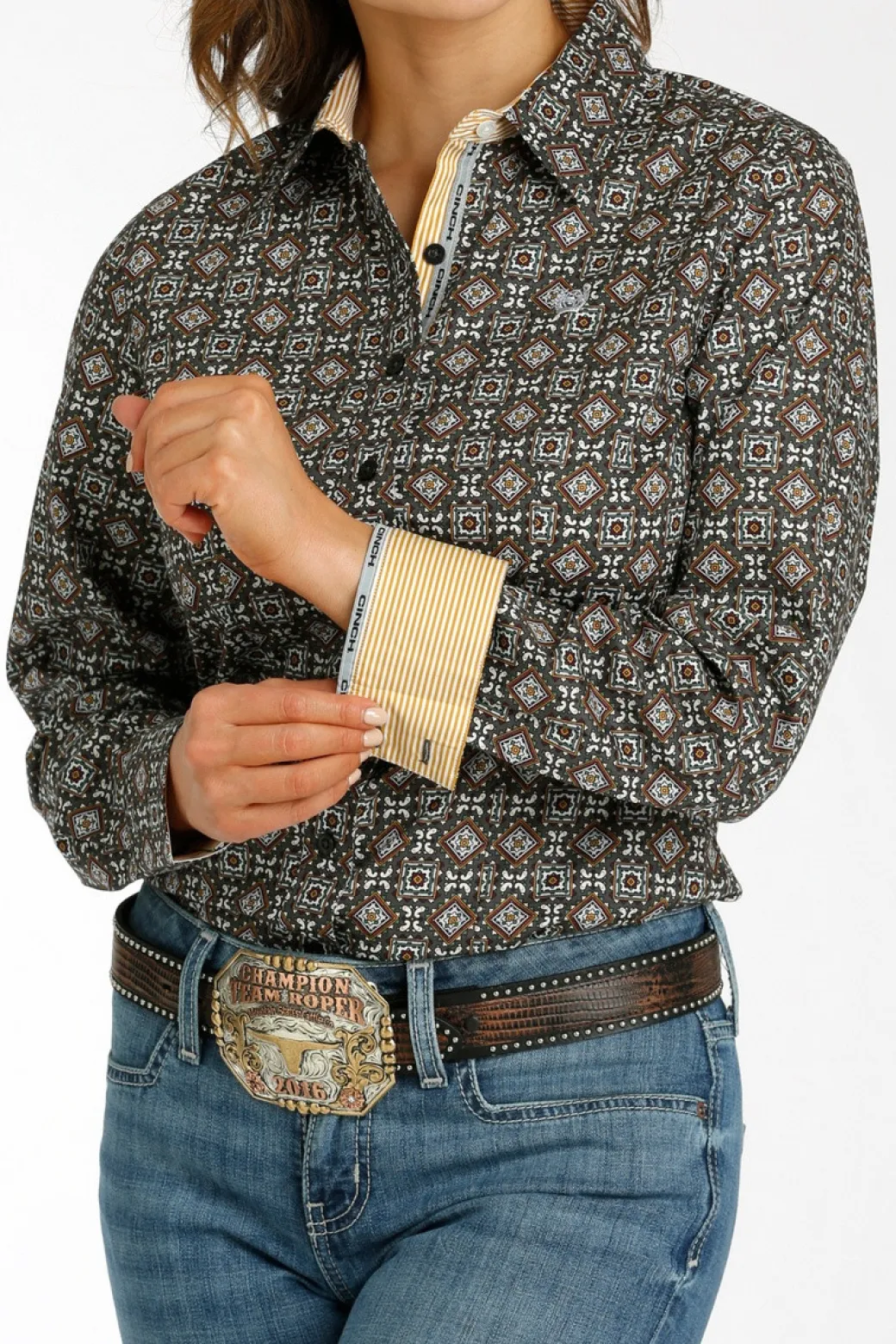 Cinch Grey Medallion Print Shirt