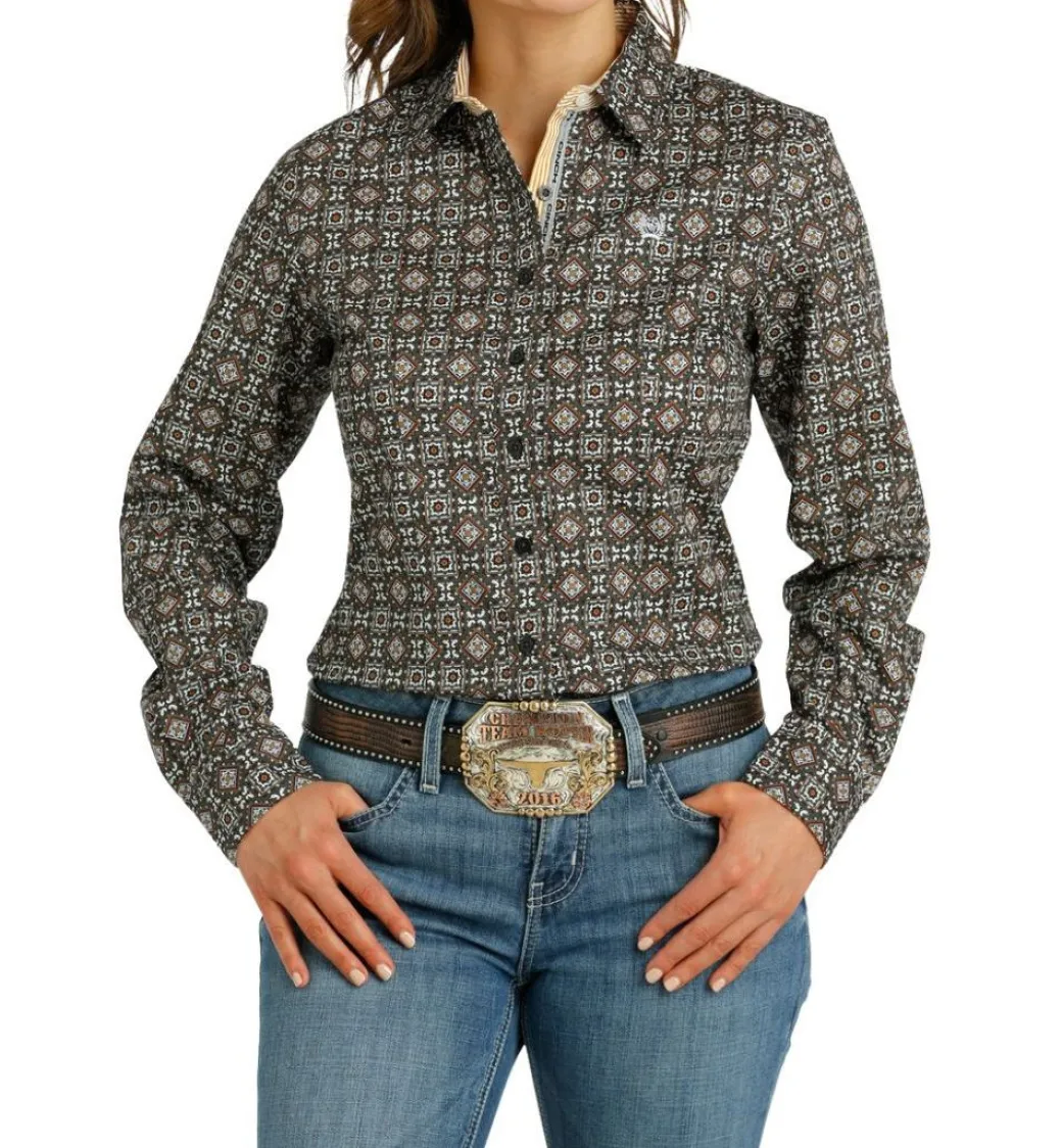 Cinch Grey Medallion Print Shirt