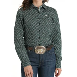 Cinch Medallion Print Teal Blue LS Shirt