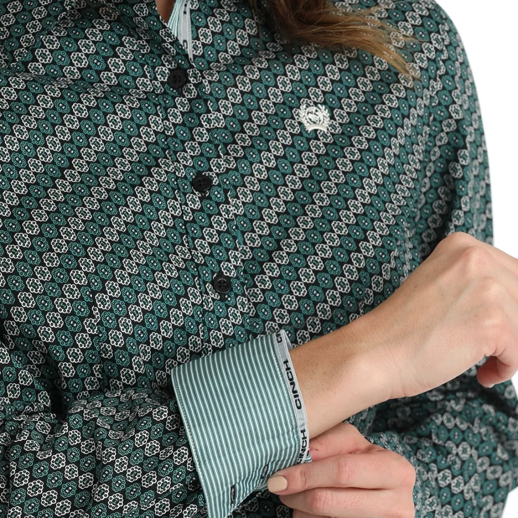 Cinch Medallion Print Teal Blue LS Shirt