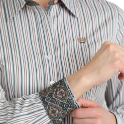 Cinch Tencel Indigo/Peach Stripe Shirt