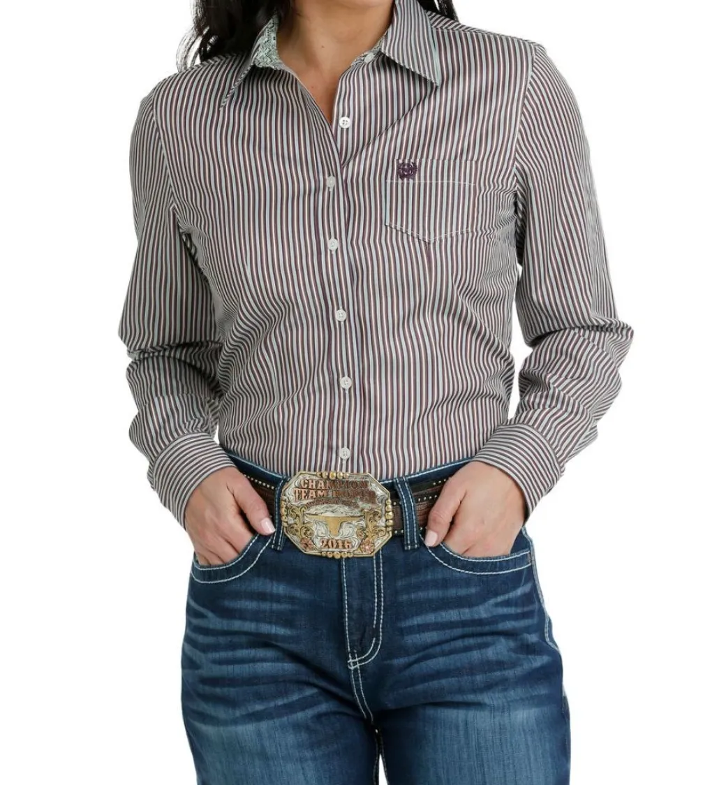Cinch Tencel Plum Multi Stripe Shirt