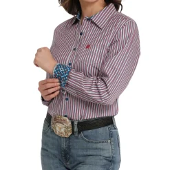 Cinch Tencel Red/Blue Stripe LS Shirt