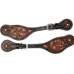 Circle Y Floral Tooled Inlay Spur Strap