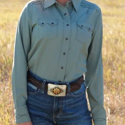 Cruel Denim Boot Stitch Green Snap Shirt