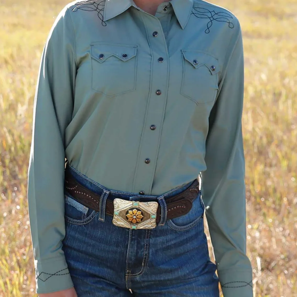 Cruel Denim Boot Stitch Green Snap Shirt