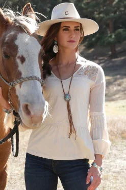 Cruel Denim Crochet Detail Top