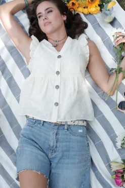 Cruel Denim Eyelet Conchos Sleeveless Top