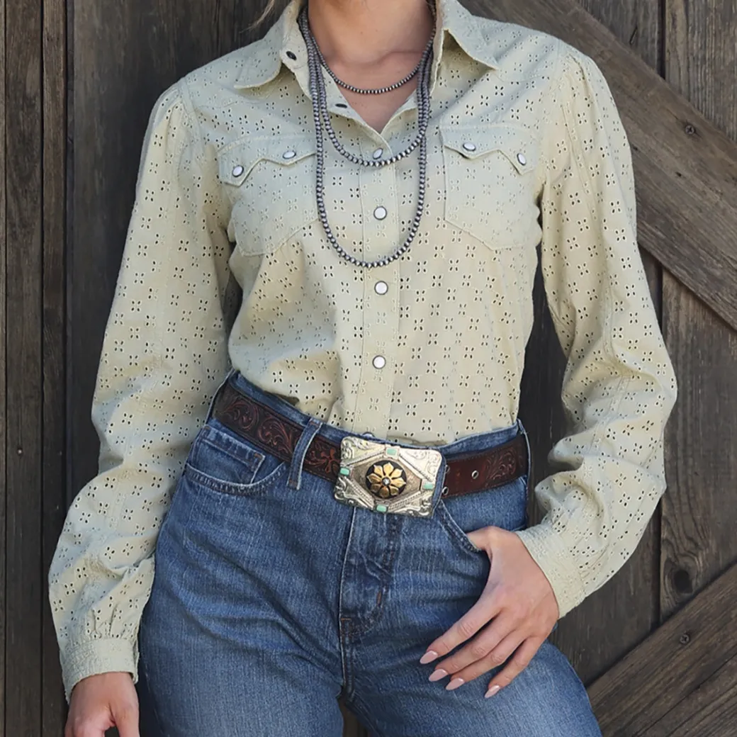 Cruel Denim Mint Eyelet Snap Shirt