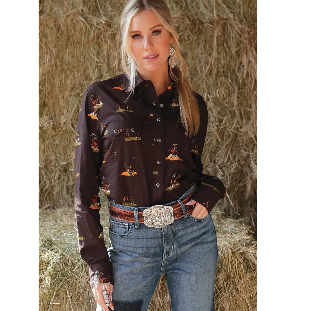Cruel Denim Ranch Print Pearl Snap Shirt