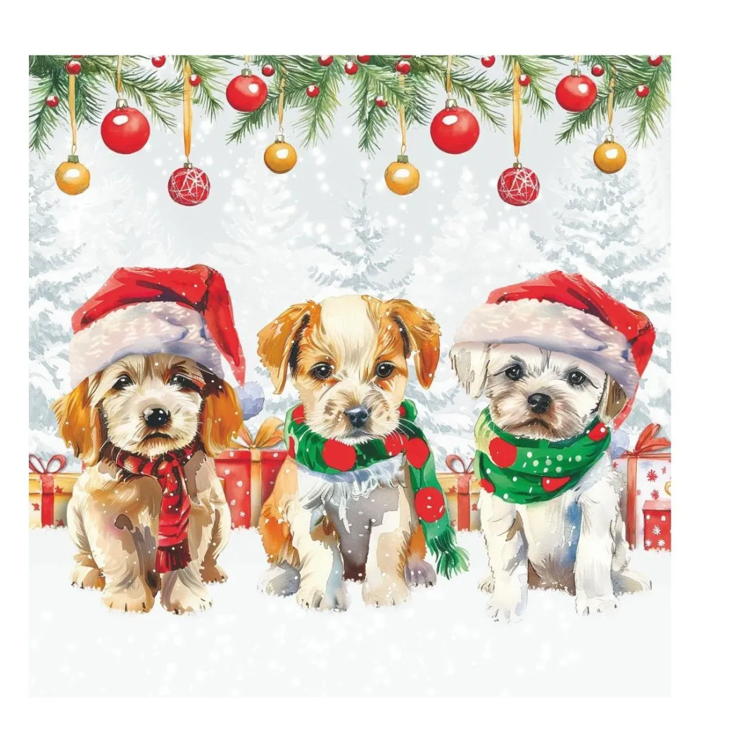 Cute Christmas Puppies Paper Napkins