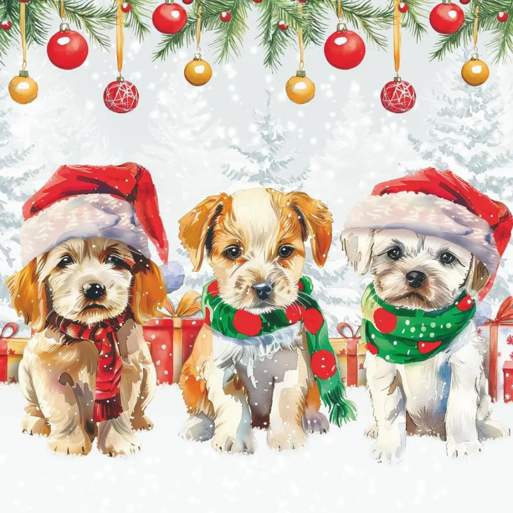 Cute Christmas Puppies Paper Napkins