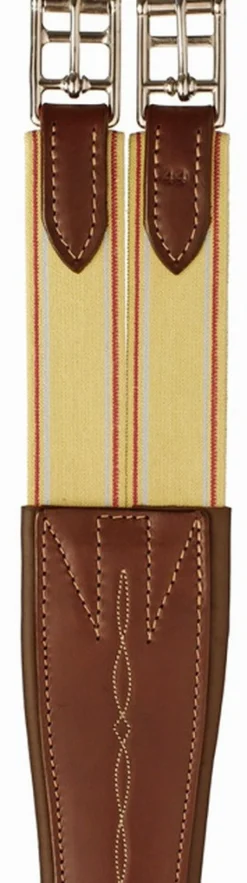 Edgewood Fancy Stitch Leather Overlay Girth with Double End Elastic
