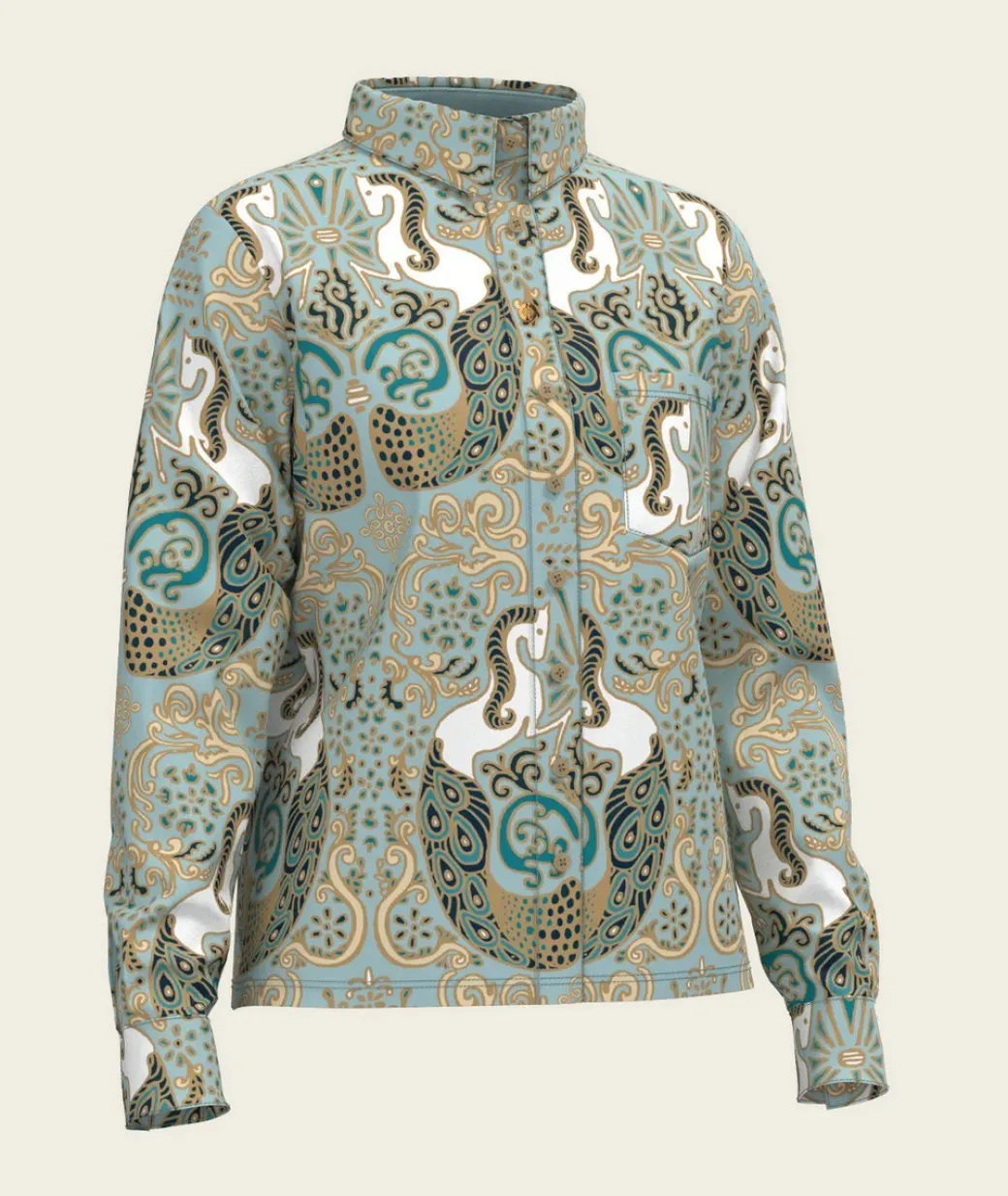 Espoir Mermaid Horses Loose Fit Button Shirt