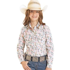 Girls Panhandle Lt Turquoise Boot Print Shirt