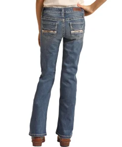Girls Rock & Roll Cowhide Trim Bootcut Jeans