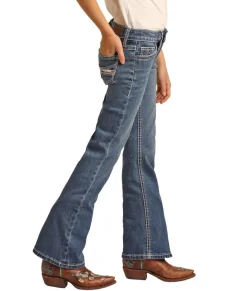 Girls Rock & Roll Cowhide Trim Bootcut Jeans