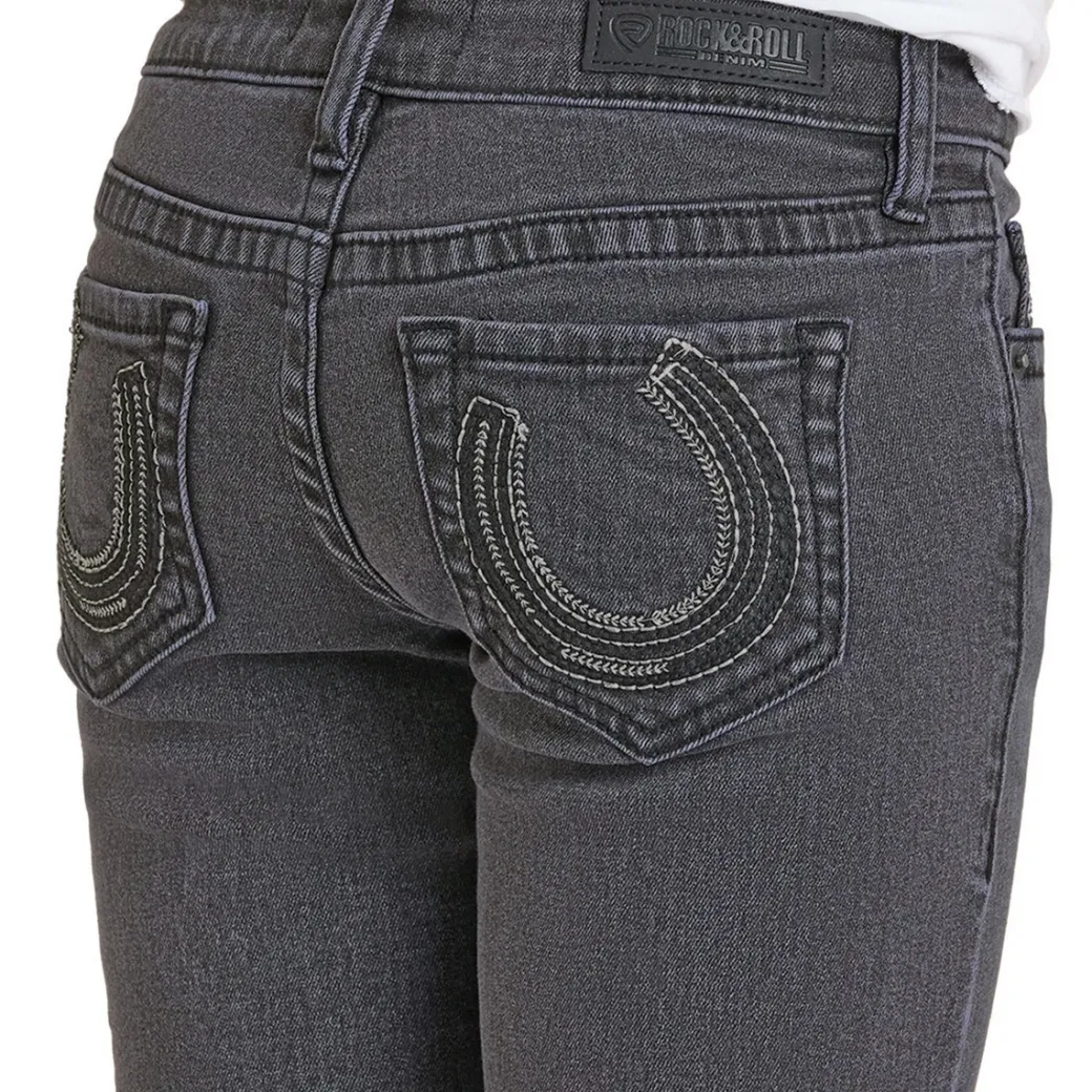 Girls' Rock & Roll Denim Horseshoe Black Jeans