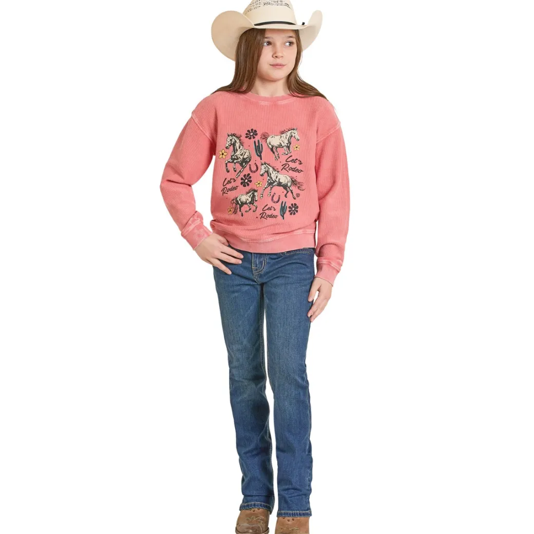 Girls Rock & Roll Denim Let's Rodeo Pullover