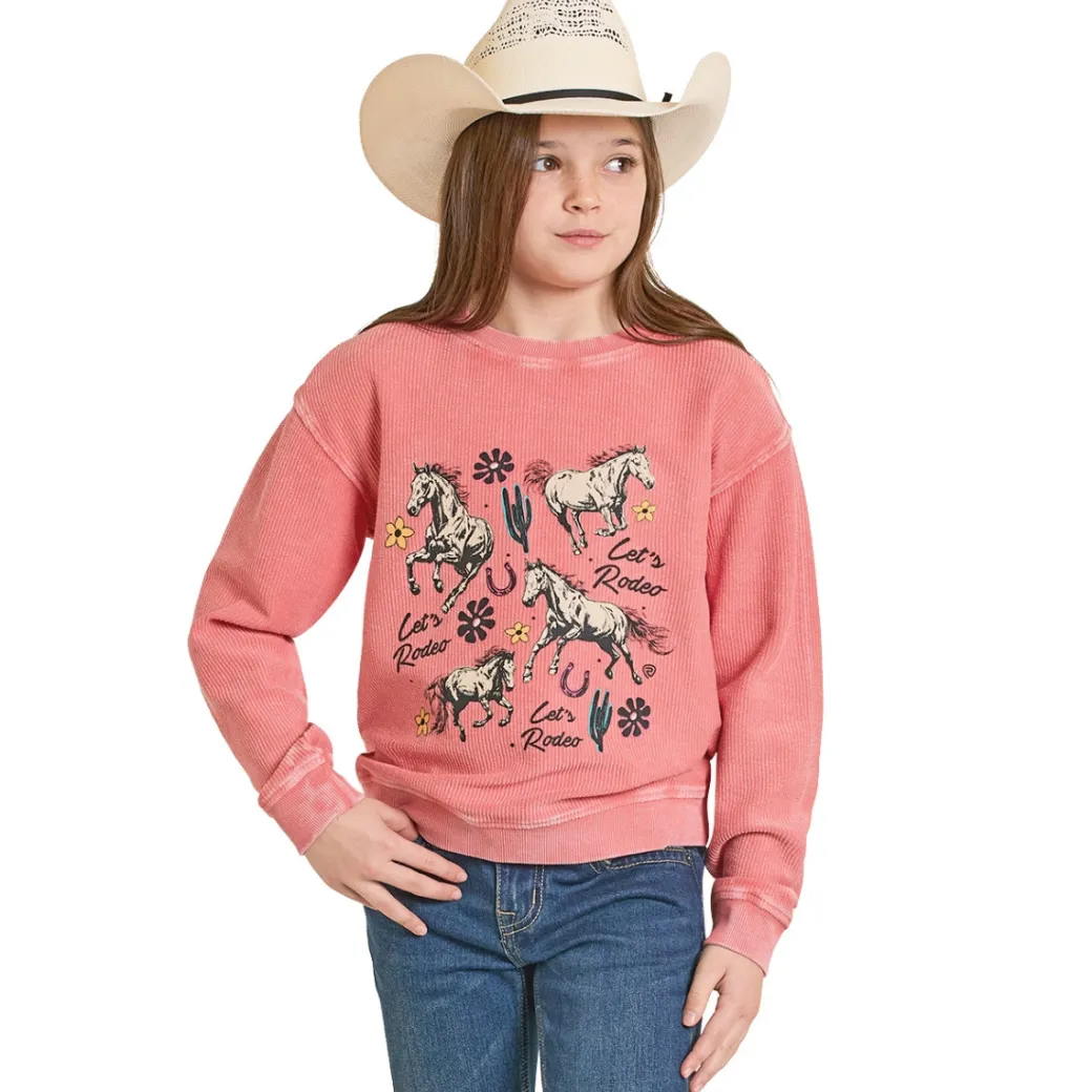 Girls Rock & Roll Denim Let's Rodeo Pullover