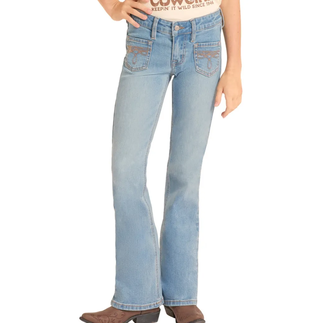 Girls Rock & Roll Denim Patch Pocket Jeans