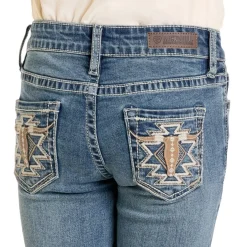 Girls' Rock & Roll Denim Steer Embroidered Jeans