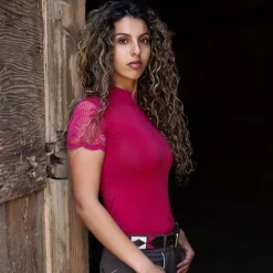 Halter Ego Charlie Lace Cap Sleeve Shirt