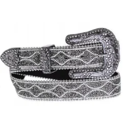 Kamberley Black Mesh Stones Leather Belt