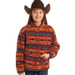 Kids Rock & Roll Denim Aztec Sherpa Pullover