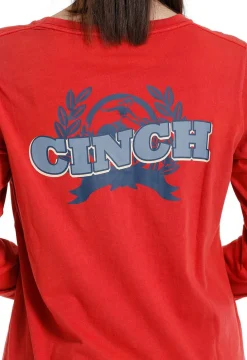Ladies Cinch Logo Red Tee Long Sleeve