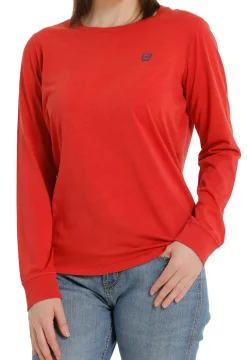 Ladies Cinch Logo Red Tee Long Sleeve