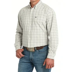 Men's Cinch ArenaFlex White Plaid LS Shirt